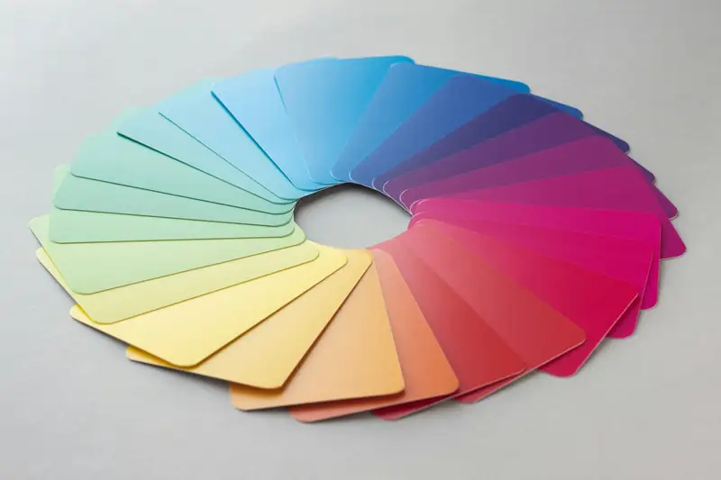 Fan of colour swatches used to choose a brand colour palette