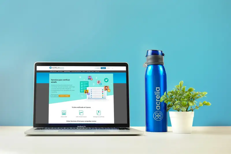 Laptop on a desk displaying an email marketing newsletter