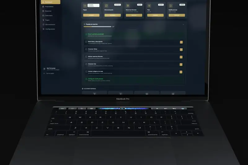 Laptop showing a dark advertising performance dashboard for Google Ads management