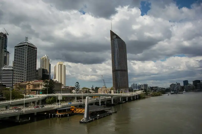 Brisbane River and city skyline seen from the South Brisbane side